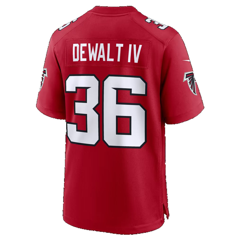 A.Falcons #36 Malcolm DeWalt IV Red Team Game Football Jersey