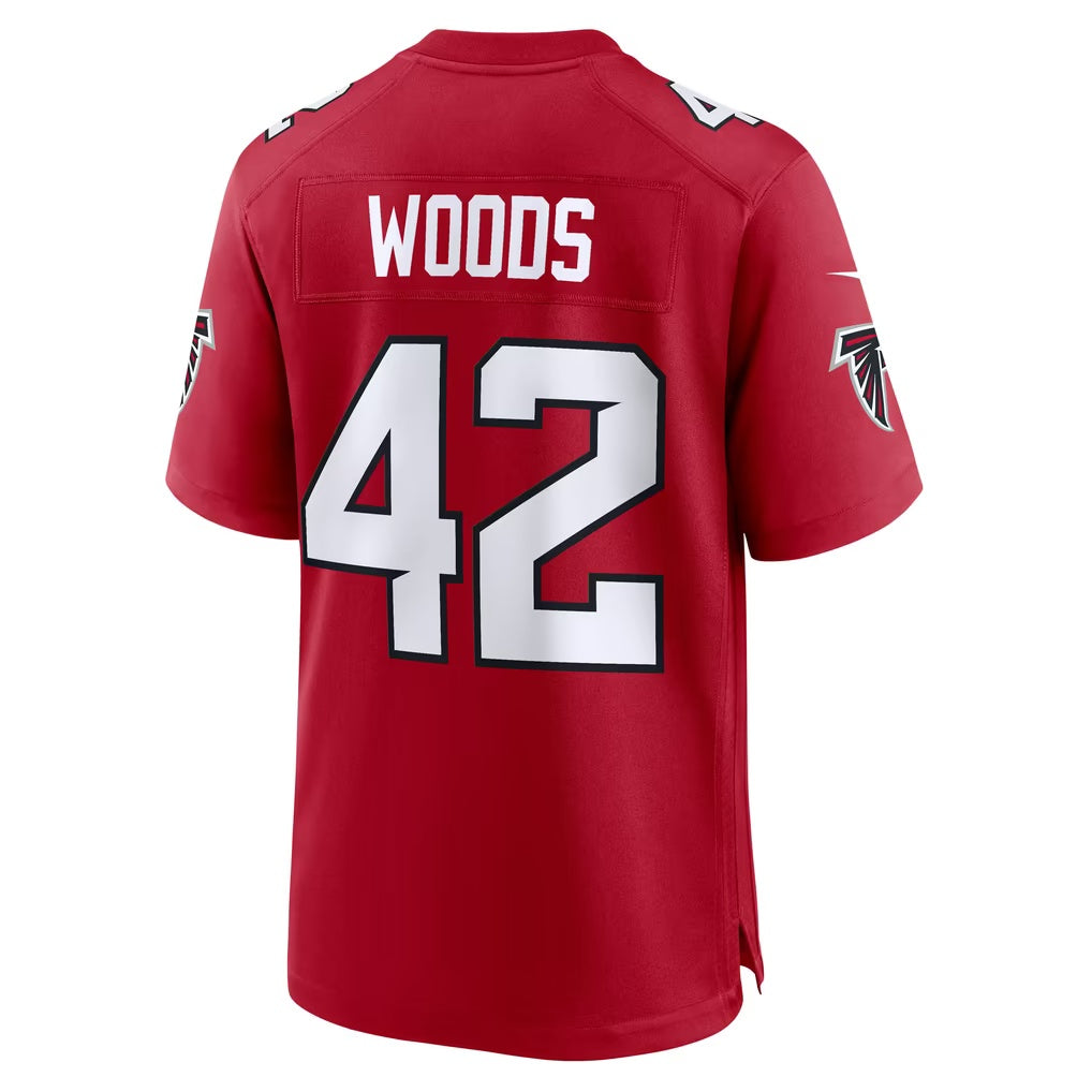 A.Falcons #42 Josh Woods Red Team Game Football Jersey