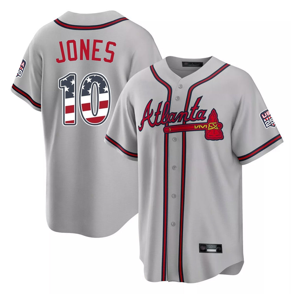 Atlanta Braves #10 Chipper Jones Player Gray USA 250 Fourth Of July Limited Home Game Stitched Baseball Jersey
