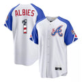 Atlanta Braves #1 Ozzie Albies Player White USA 250 Fourth Of July City Connect Home Game Stitched Baseball Jersey