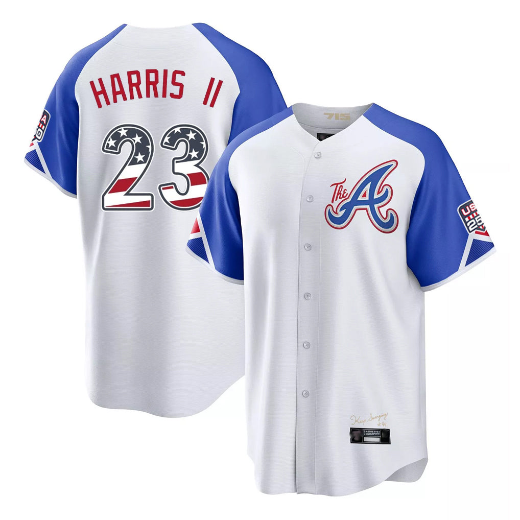 Atlanta Braves #23 Michael Harris II Player White USA 250 Fourth Of July City Connect Home Game Stitched Baseball Jersey