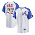 Atlanta Braves #27 Austin Riley Player White USA 250 Fourth Of July City Connect Home Game Stitched Baseball Jersey