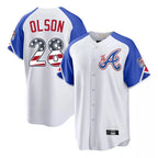 Atlanta Braves #28 Matt Olson Player White USA 250 Fourth Of July City Connect Home Game Stitched Baseball Jersey
