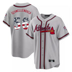 Atlanta Braves #56 Spencer Schwellenbach Player Gray USA 250 Fourth Of July Limited Home Game Stitched Baseball Jersey