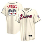 Atlanta Braves #99 Spencer Strider Player Cream USA 250 Fourth Of July Limited Home Game Stitched Baseball Jersey