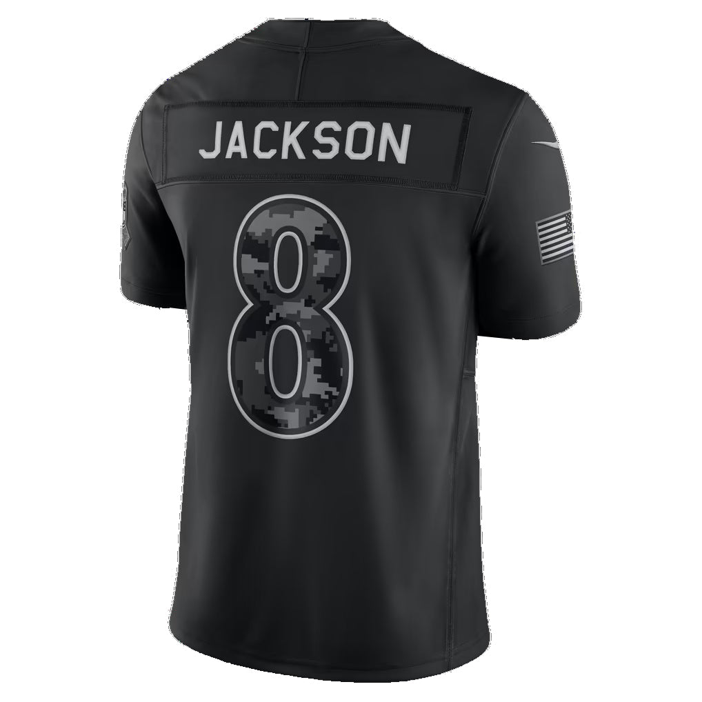 B.Ravens #8 Lamar Jackson Black 2026 Salute to Service Stitched Limited Football Jersey