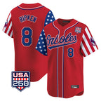 Baltimore Orioles #8 Cal Ripken Player Red USA 250 Independence Day Vapor Premier Limited Home Game Stitched Baseball Jersey