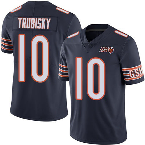 C.Bears #10 Mitchell Trubisky Navy Blue Team Color Stitched 100th Season Vapor Limited Football Jersey