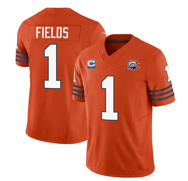 C.Bears #1 Justin Fields Orange 2023 F.U.S.E. With 1-star C Patch Throwback Limited Stitched Game Football Jersey