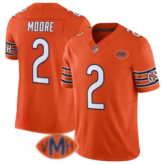 C.Bears #2 D.J. Moore Orange 2025 F.U.S.E. With VMH Patch Vapor Untouchable Limited Stitched Football Jersey