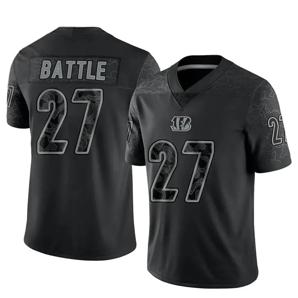 C.Bengals #27 Jordan Battle Player Black RFLCTV Limited Football Jersey
