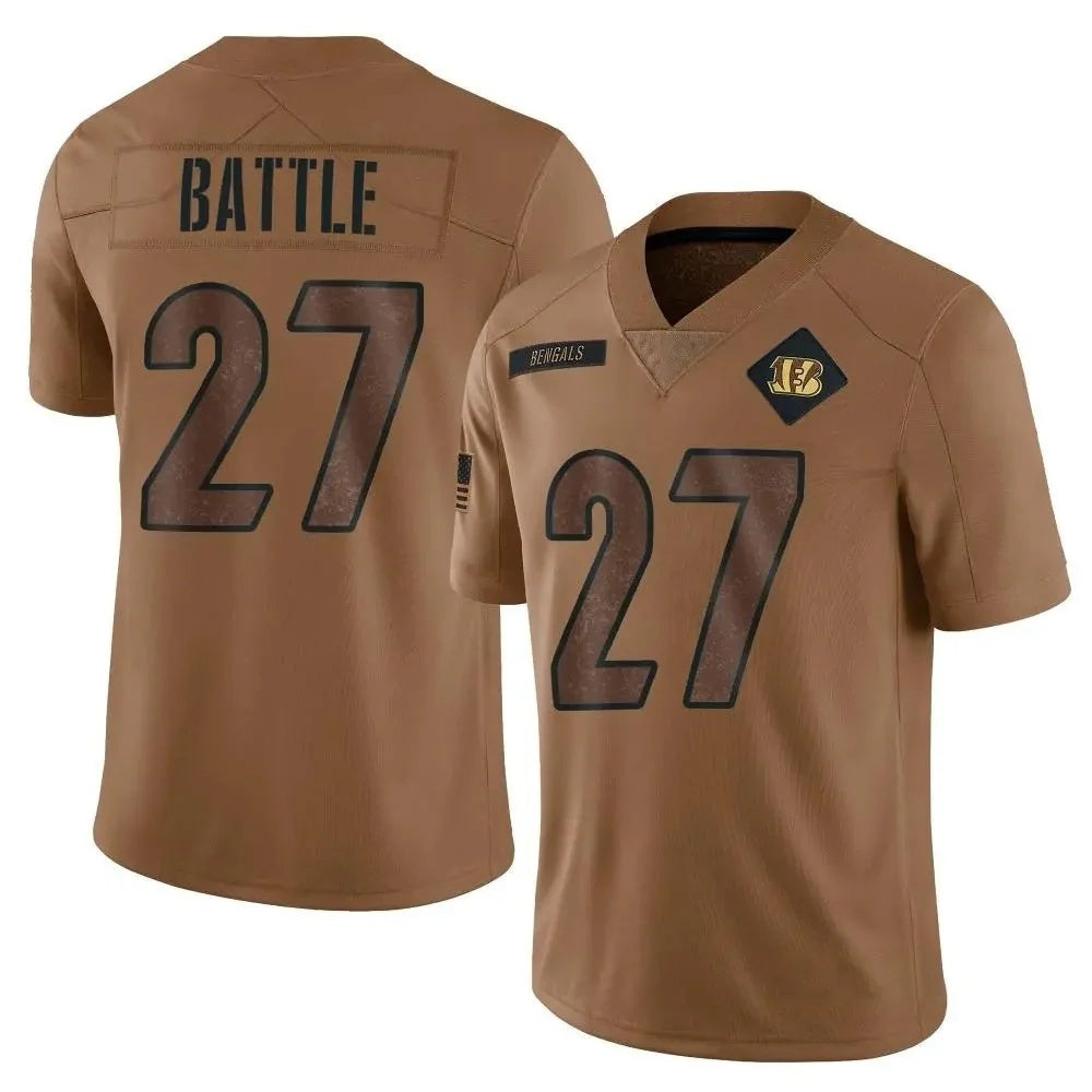 C.Bengals #27 Jordan Battle Player Brown Salute To Service Limited Football Jersey