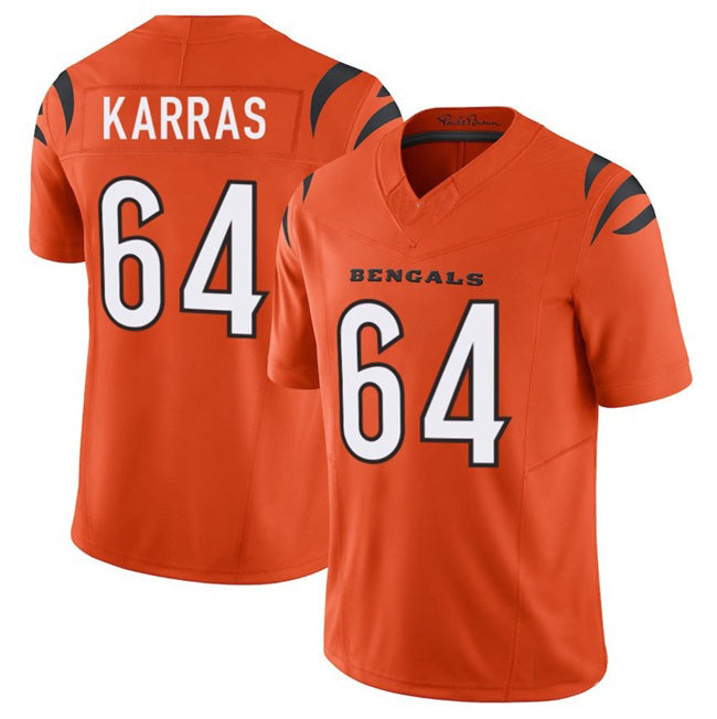 C.Bengals #64 Ted Karras Orange 2025 F.U.S.E. Vapor Untouchable Limited Stitched Football Jersey