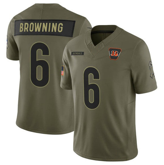 C.Bengals #6 Jake Browning Olive 2025 Salute to Service Limited Stitched Football Jersey