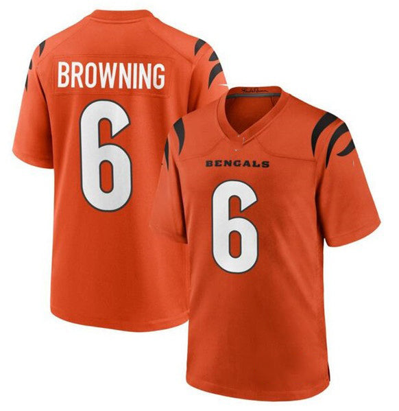 C.Bengals #6 Jake Browning Orange Stitched Game Football Jersey