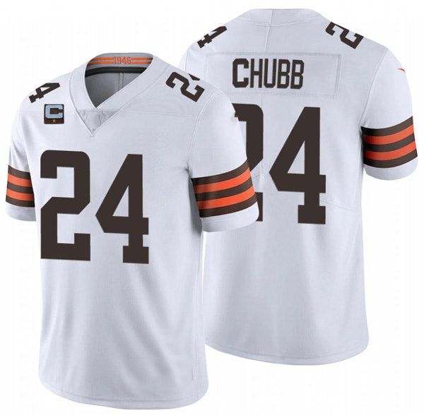 C.Browns 2022 #24 Nick Chubb White With 1-star C Patch Vapor Untouchable Limited Stitched Football Jersey