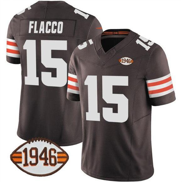 C.Browns #15 Joe Flacco Brown 2025 F.U.S.E. With 1946 75th Anniversary Patch Vapor Limited Stitched Football Jersey