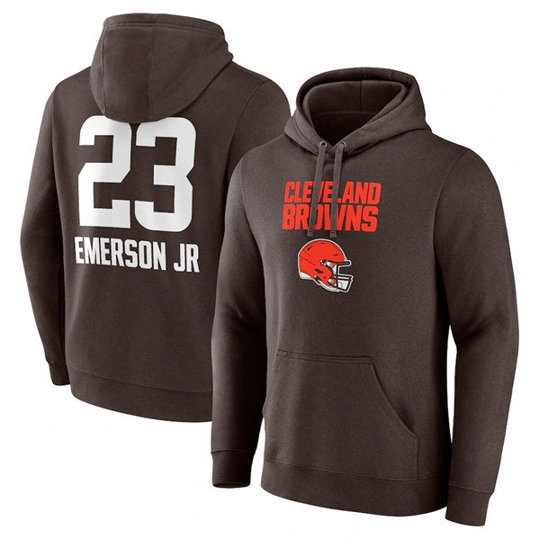 C.Browns #23 Martin Emerson Jr. Brown Team Wordmark Player Name & Number Pullover Hoodie Stitched Football Jersey