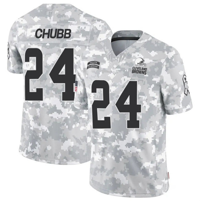 C.Browns #24 Nick Chubb 2024 F.U.S.E Arctic Camo Salute To Service Limited Stitched Football Jersey