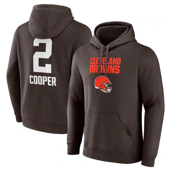 C.Browns #2 Amari Cooper Brown Team Wordmark Player Name & Number Pullover Hoodie Stitched Football Jersey