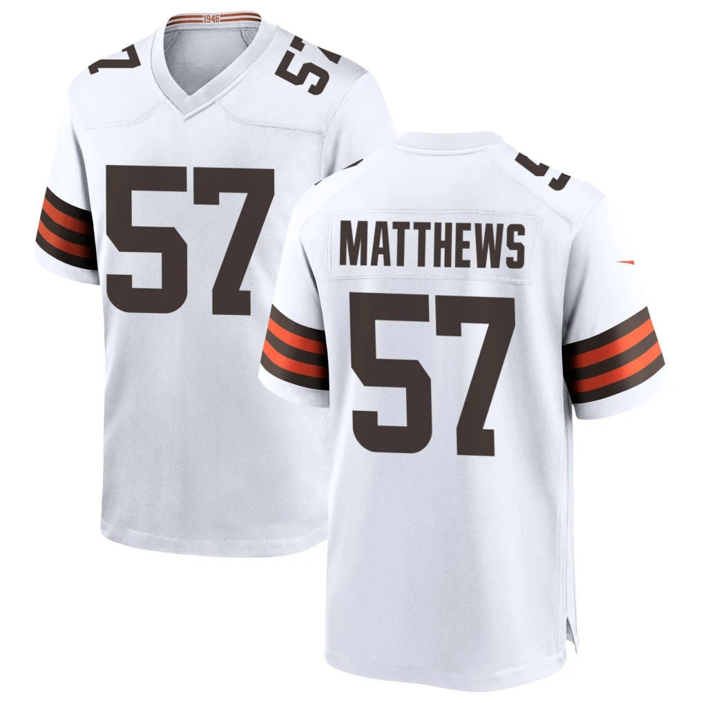 C.Browns #57 Clay Matthews Player White Home Game Football Jersey