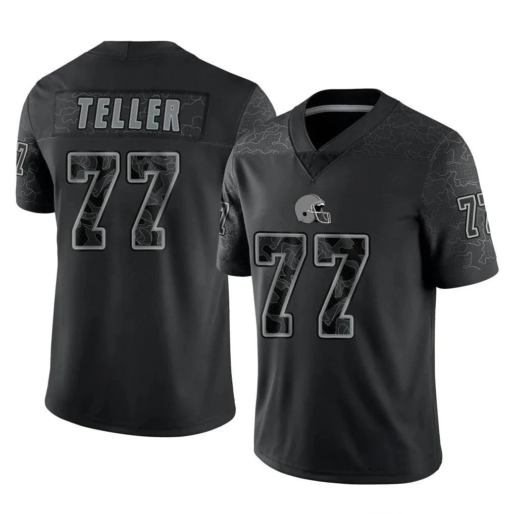 C.Browns #77 Wyatt Teller Player Black RFLCTV Limited Football Jersey