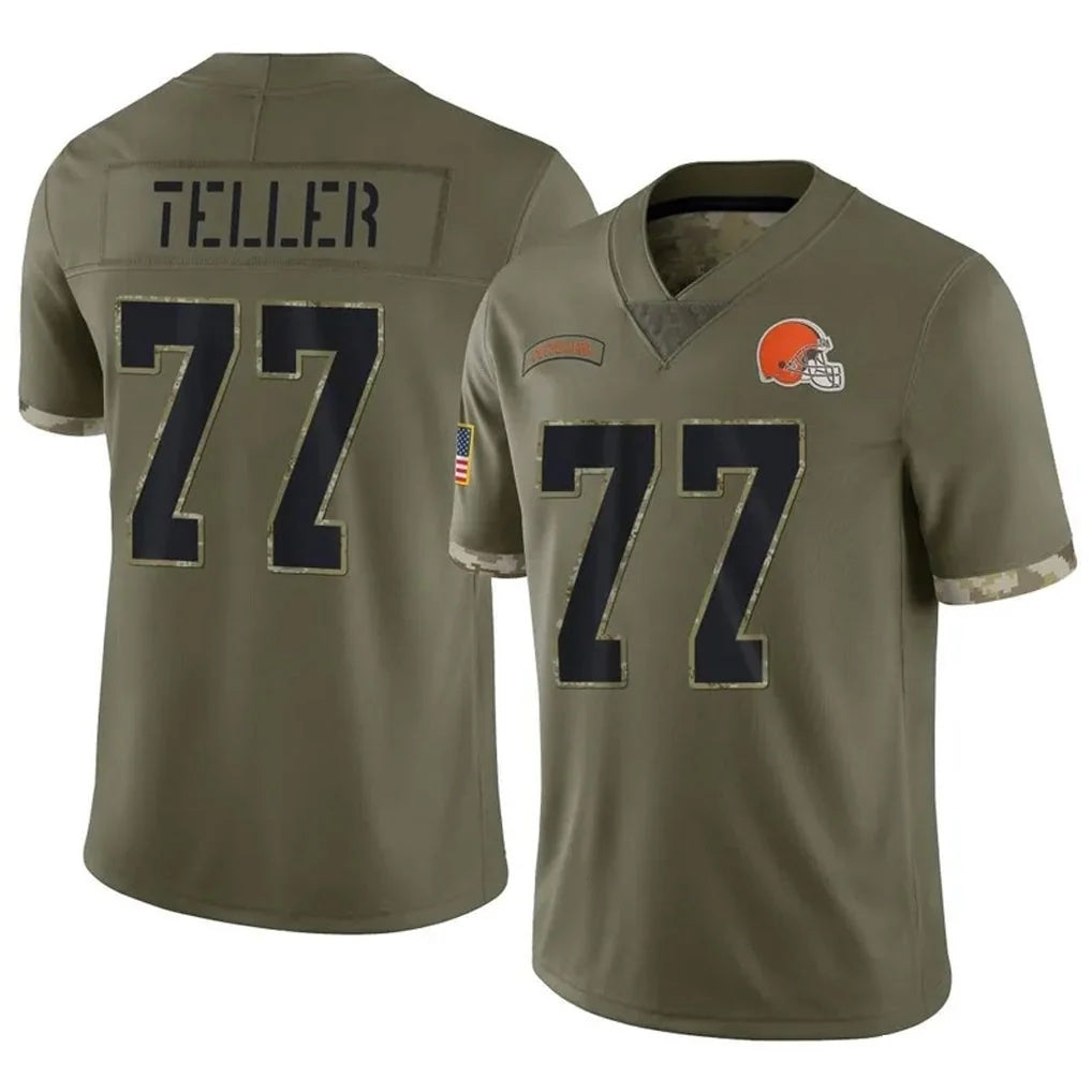 C.Browns #77 Wyatt Teller Player Salute To Service Limited Olive Football Jersey