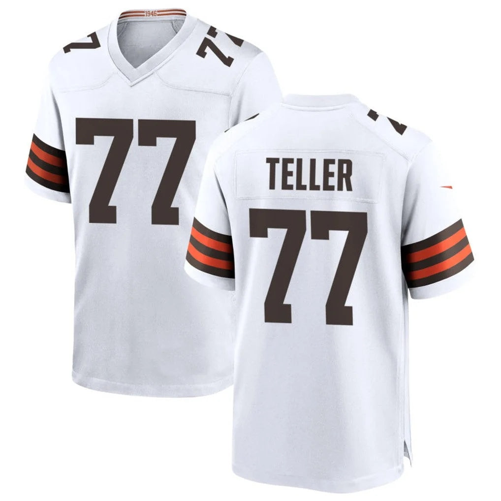 C.Browns #77 Wyatt Teller Player White Home Game Football Jersey