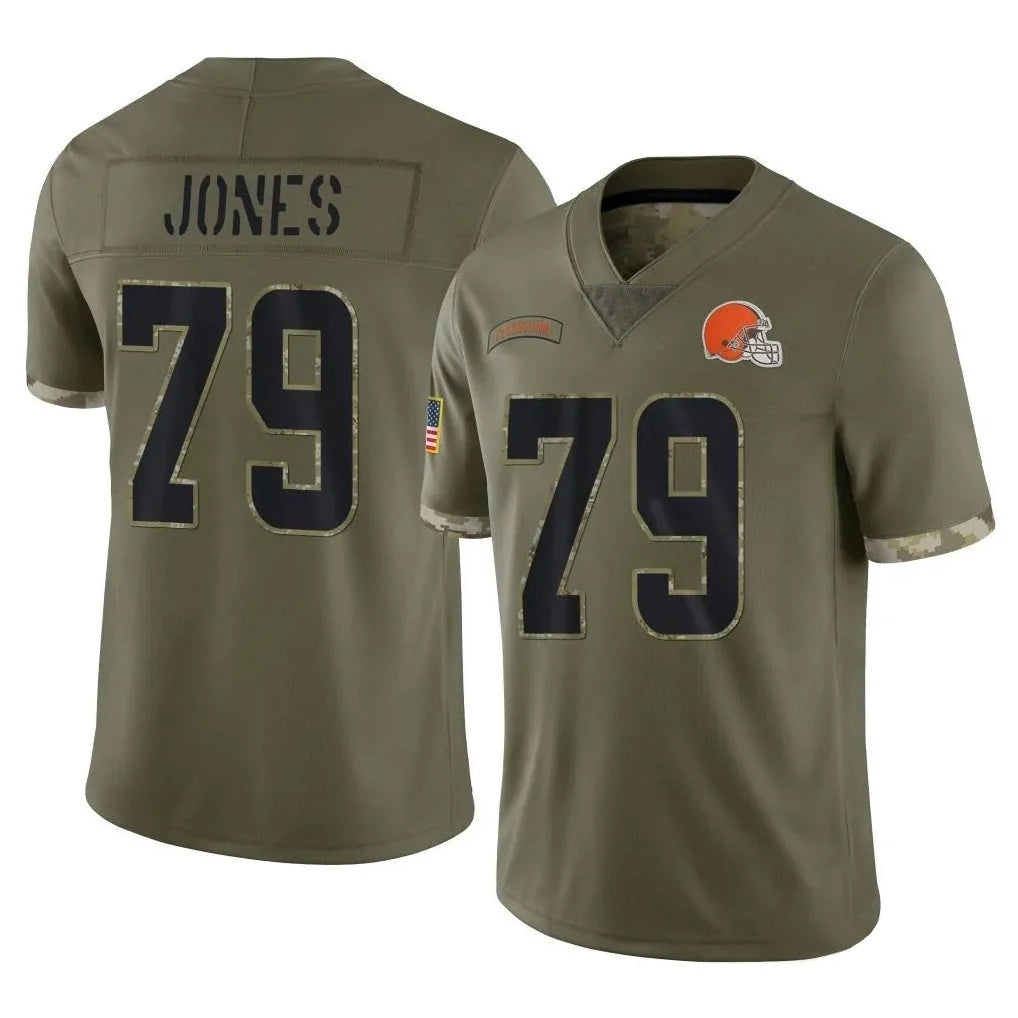 C.Browns #79 Dawand Jones Player Salute To Service Limited Olive Football Jersey