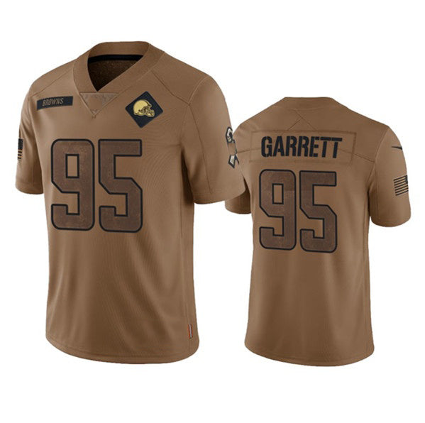 C.Browns #95 Myles Garrett 2023 Brown Salute To Service Limited Stitched Football Jersey