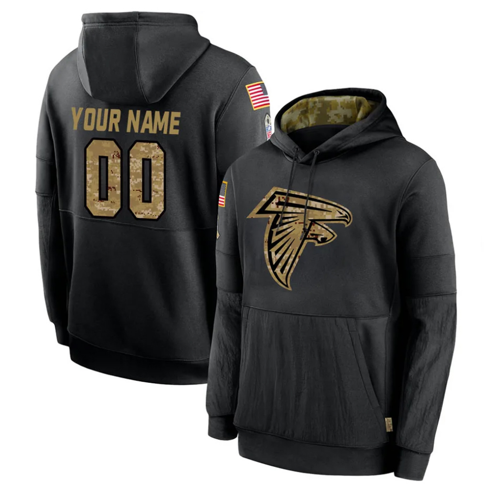 Custom A.Falcons Black Salute to Service Fleece Hoodie Any Name & Numbers Stitched Football Jersey