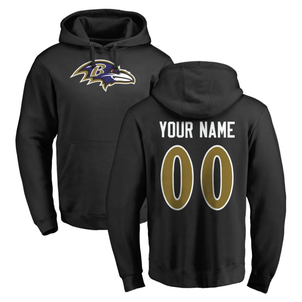 Custom B.Ravens Black Pullover Hoodie Any Name & Numbers Stitched Football Jersey