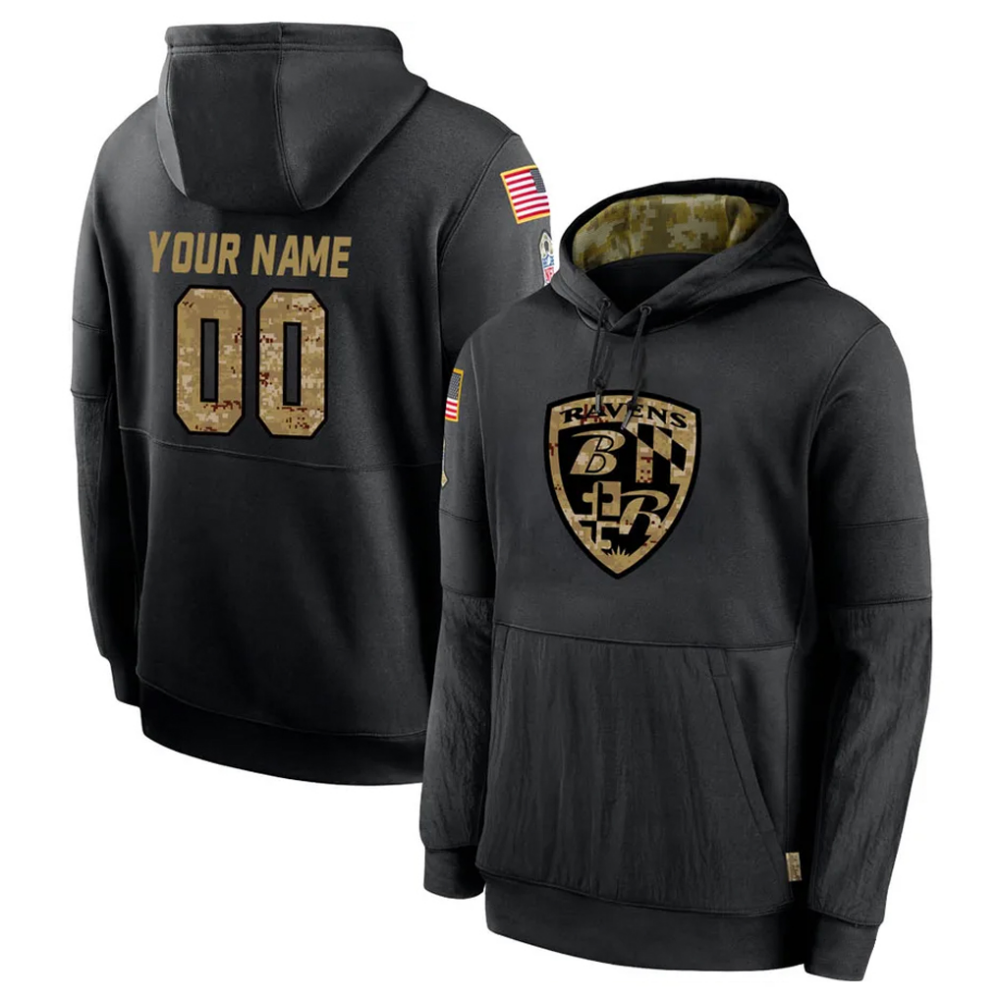 Custom B.Ravens Black Salute to Service Pullover Hoodie Any Name & Numbers Stitched Football Jersey