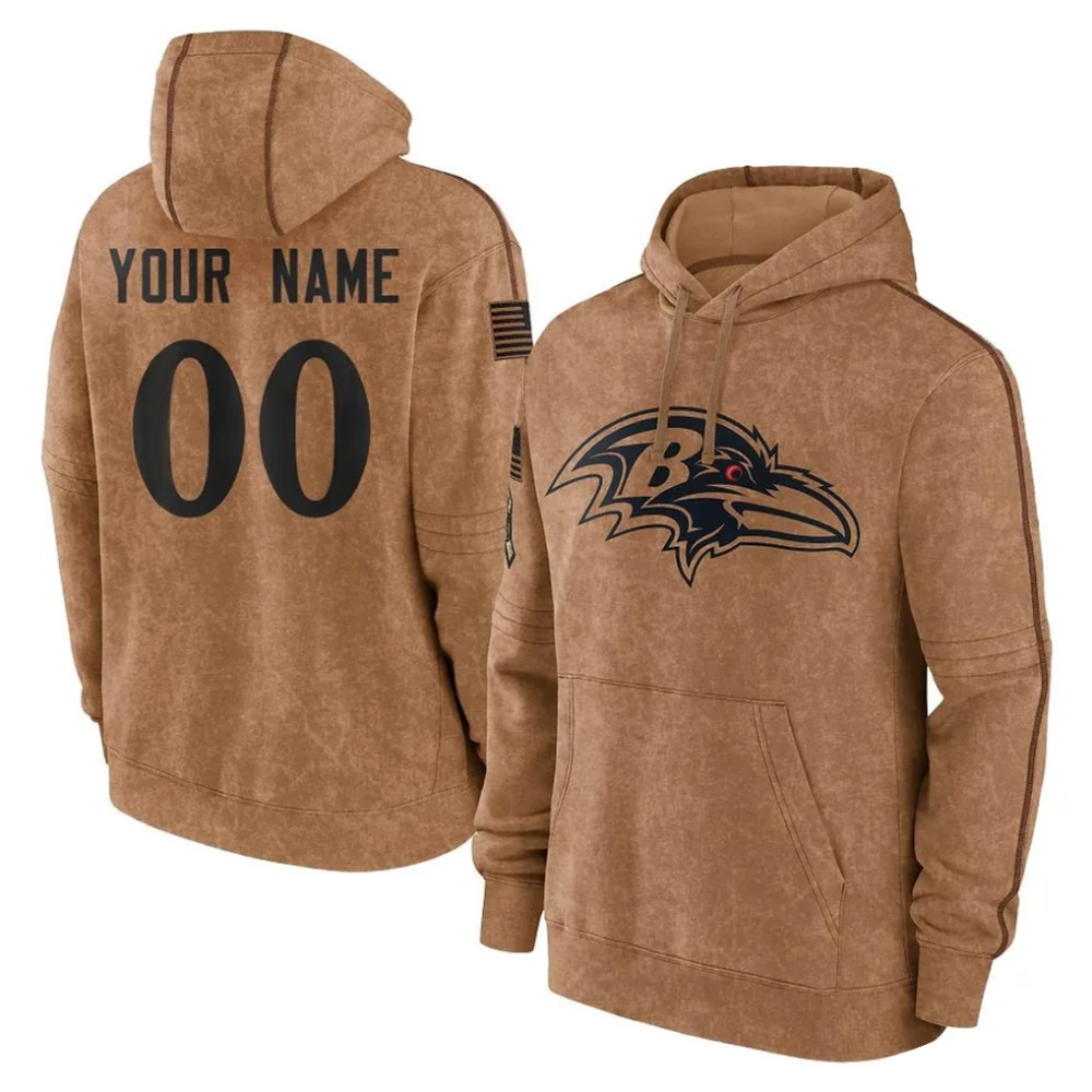 Custom B.Ravens Brown Salute to Service Pullover Hoodie Any Name & Numbers Stitched Football Jersey