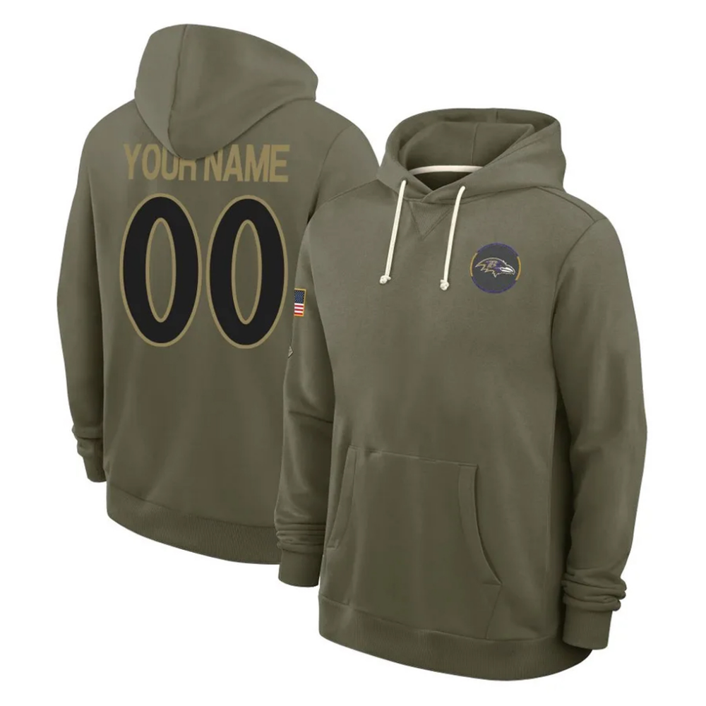 Custom B.Ravens Olive Salute to Service Hoodie Any Name & Numbers Stitched Football Jersey