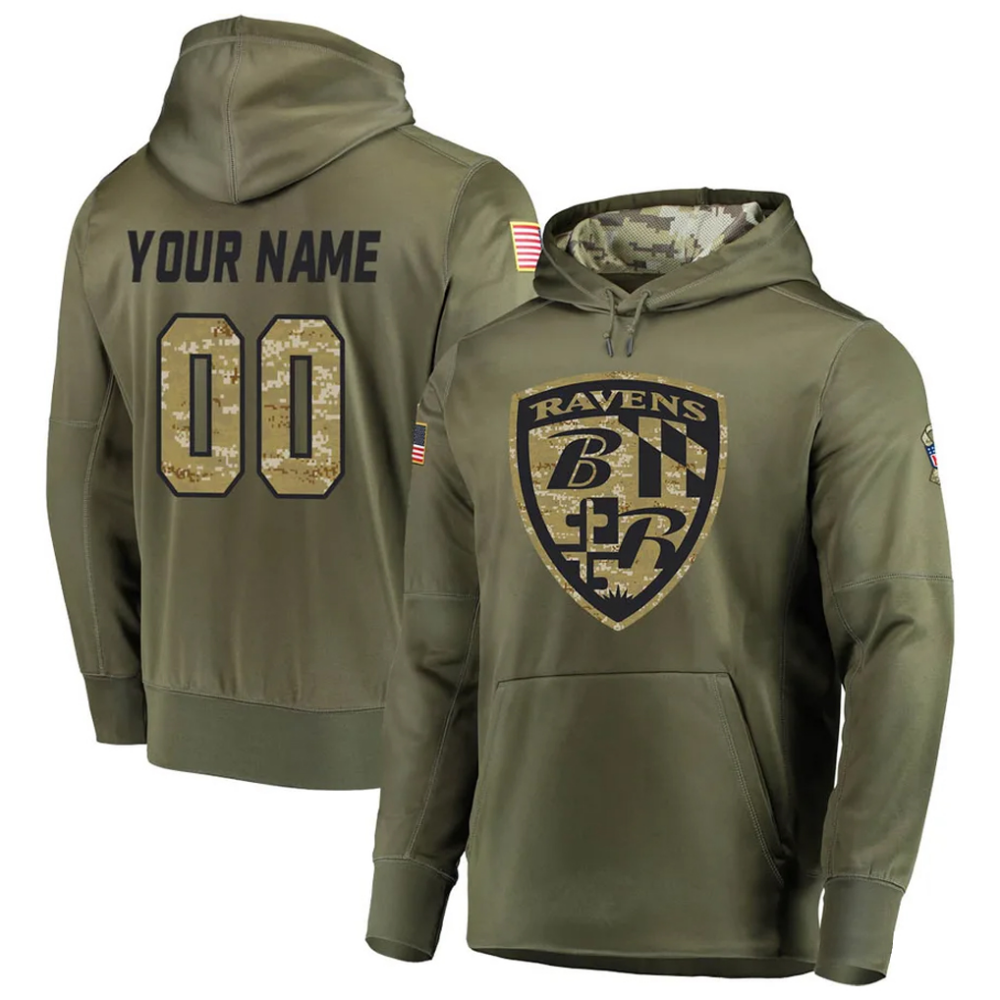 Custom B.Ravens Olive Salute to Service Pullover Hoodie Any Name & Numbers Stitched Football Jersey