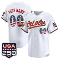 Custom Baltimore Orioles White USA 250 Fourth of July Vapor Premier Limited Jersey - All Stitched Baseball Jersey