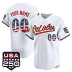 Custom Baltimore Orioles White USA 250 Fourth of July Vapor Premier Limited Jersey - All Stitched Baseball Jersey