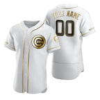 Custom Chicago Cubs White Stitched Flex Base Golden Edition Baseball Jersey