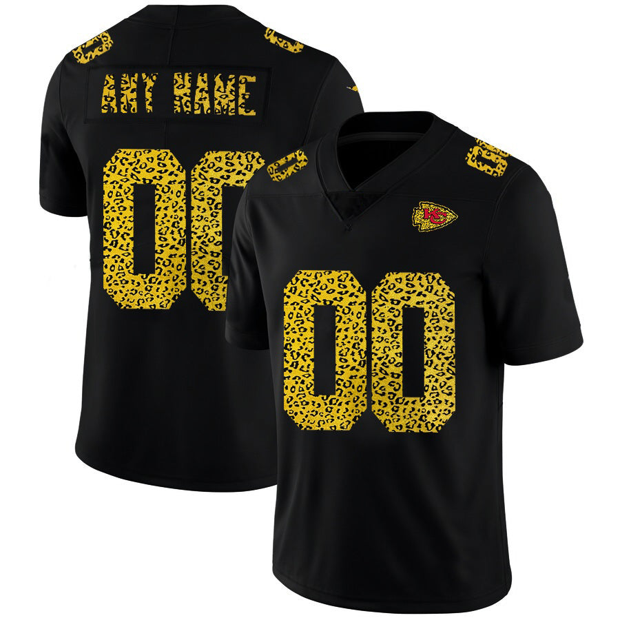 Custom KC.Chiefs Black Leopard Print Fashion Vapor Limited Jersey