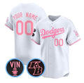 Custom Los Angeles Dodgers Active Player White Pink With Vin & Kobe Patch Limited Stitched Baseball Jersey HELVY