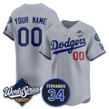 Custom Los Angeles Dodgers ACTIVE PLAYER Gray 2025 World Series With No. 34 Patch Limited Stitched Baseball Jersey HELVY