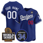 Custom Los Angeles Dodgers ACTIVE PLAYER Royal 2024 World Series With Fernando Memorial Patch Limited Stitched Baseball Jersey HELVY