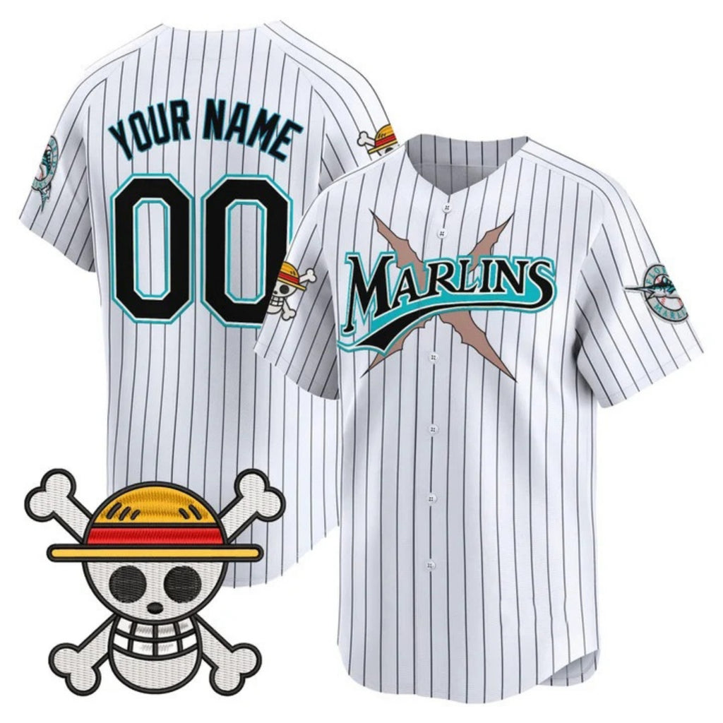 Custom Miami Marlins x One Piece Pinstripe White Vapor Premier Limited Jersey - Stitched Baseball Jersey