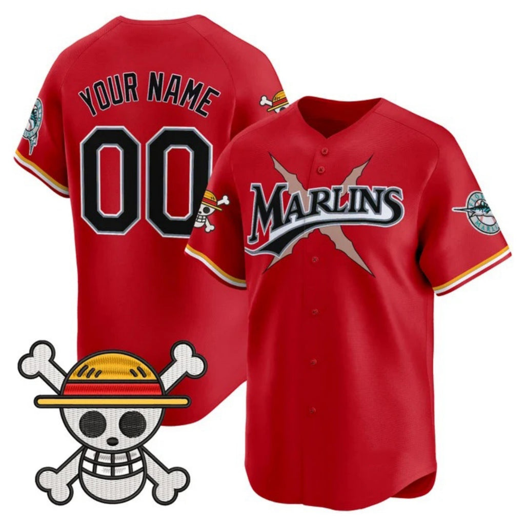 Custom Miami Marlins x One Piece Red Vapor Premier Limited Jersey - Stitched Baseball Jersey