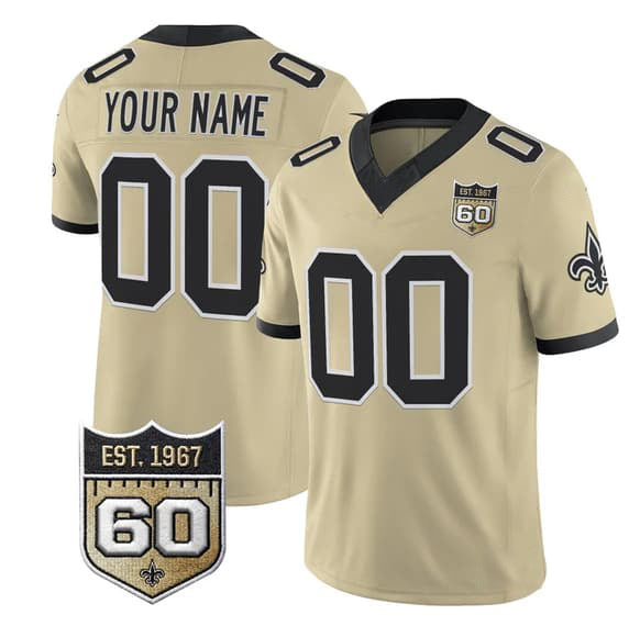 Custom NO.Saints Active Player Gold F.U.S.E. 60th Anniversary Patch Vapor Limited Stitched Football Jersey