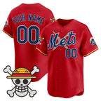 Custom New York Mets x One Piece Red Vapor Premier Limited Jersey - Stitched Baseball Jersey