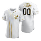 Custom New York Yankees White Stitched Flex Base Golden Edition Baseball Jersey HELVY