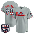 Custom Philadelphia Phillies Gray USA 250 Fourth of July Vapor Premier Limited Jersey - All Stitched Baseball Jersey