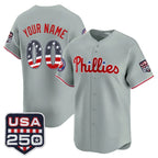 Custom Philadelphia Phillies Gray USA 250 Fourth of July Vapor Premier Limited Jersey - All Stitched Baseball Jersey